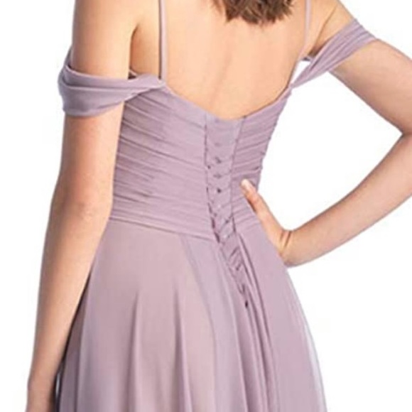 Off the shoulder A-Line pleated Chiffon dress with slit - Picture 2 of 2